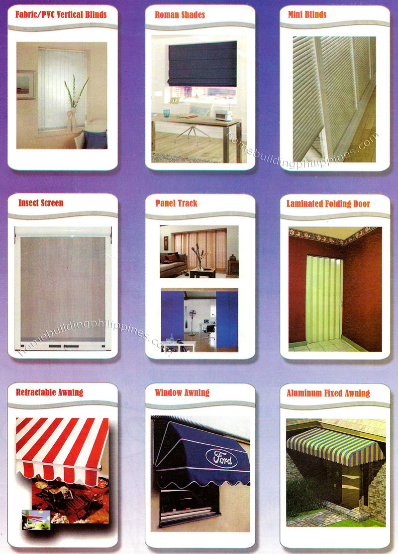 Fabric/PVC Blinds, Roman Shades, Insect Screen, Panel Track, Folding Door, Retractable Awning, Window Awning, Aluminum Awning