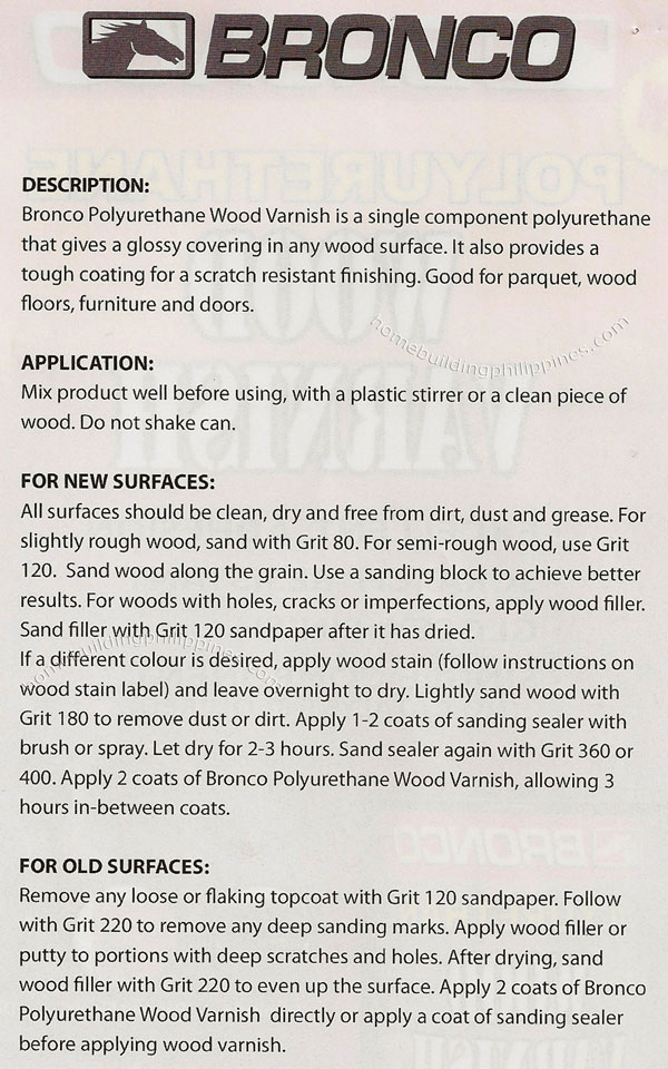 Bronco Wood Varnish Application Instructions Philippines