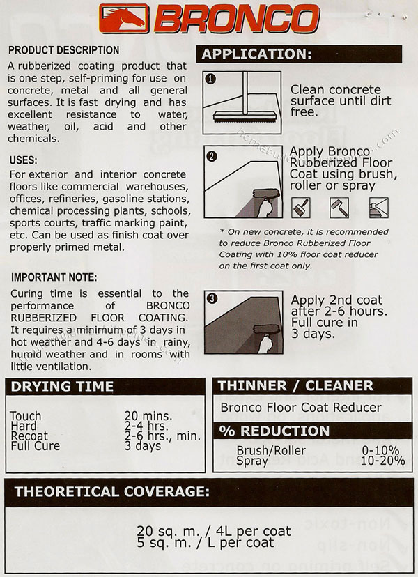 Bronco Rubberized Floor Coating Application Directions