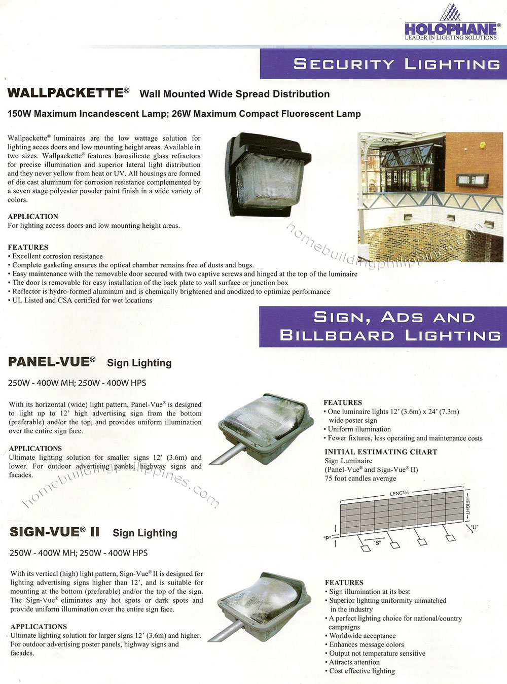 Holophane Security Lighting; Sign, Ads, Billboard Lighting