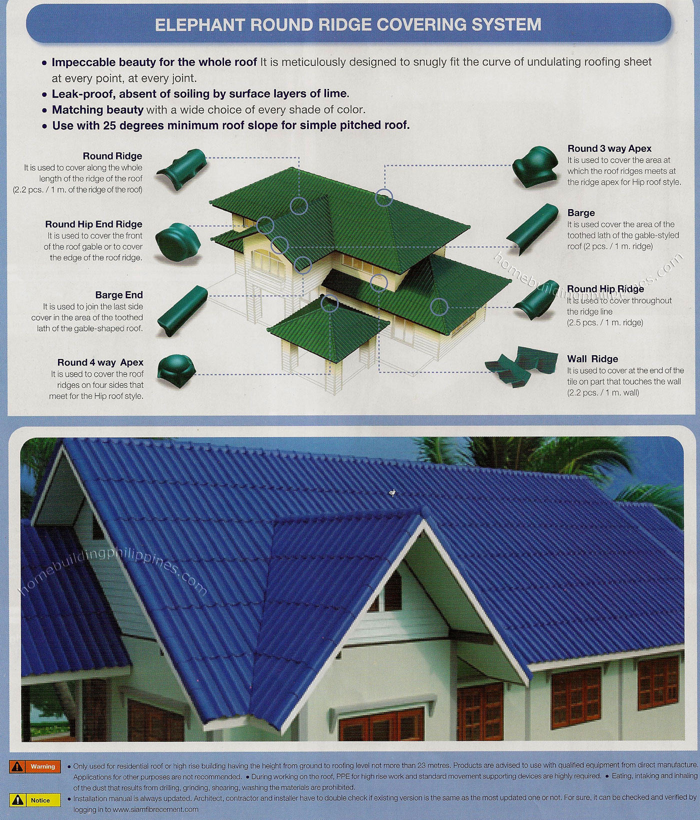 Elephant  Non-Asbestos Roman Tile Round Ridge Covering System