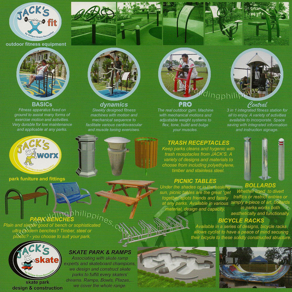 Jack's Fit Outdoor Fitness Equipment; Jack's Worx Park Furniture and Fittings: Park Benches, Picnic Tables; Jack's Skate Park Design and Construction