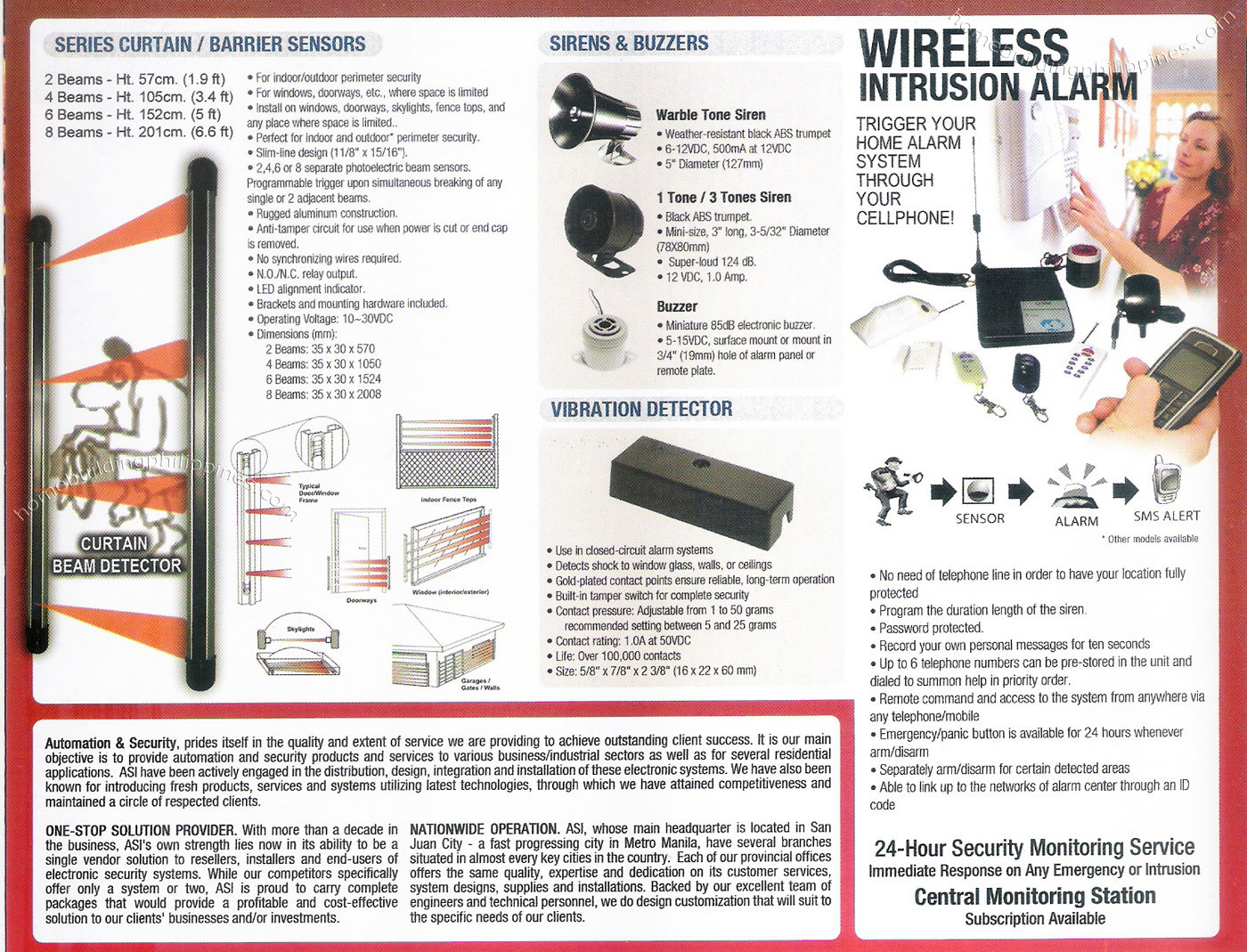 Perimeter Protection System Series: Curtain/Barrier Sensor, Siren, Buzzer, Vibration Detector, Wireless Intrusion Alarm