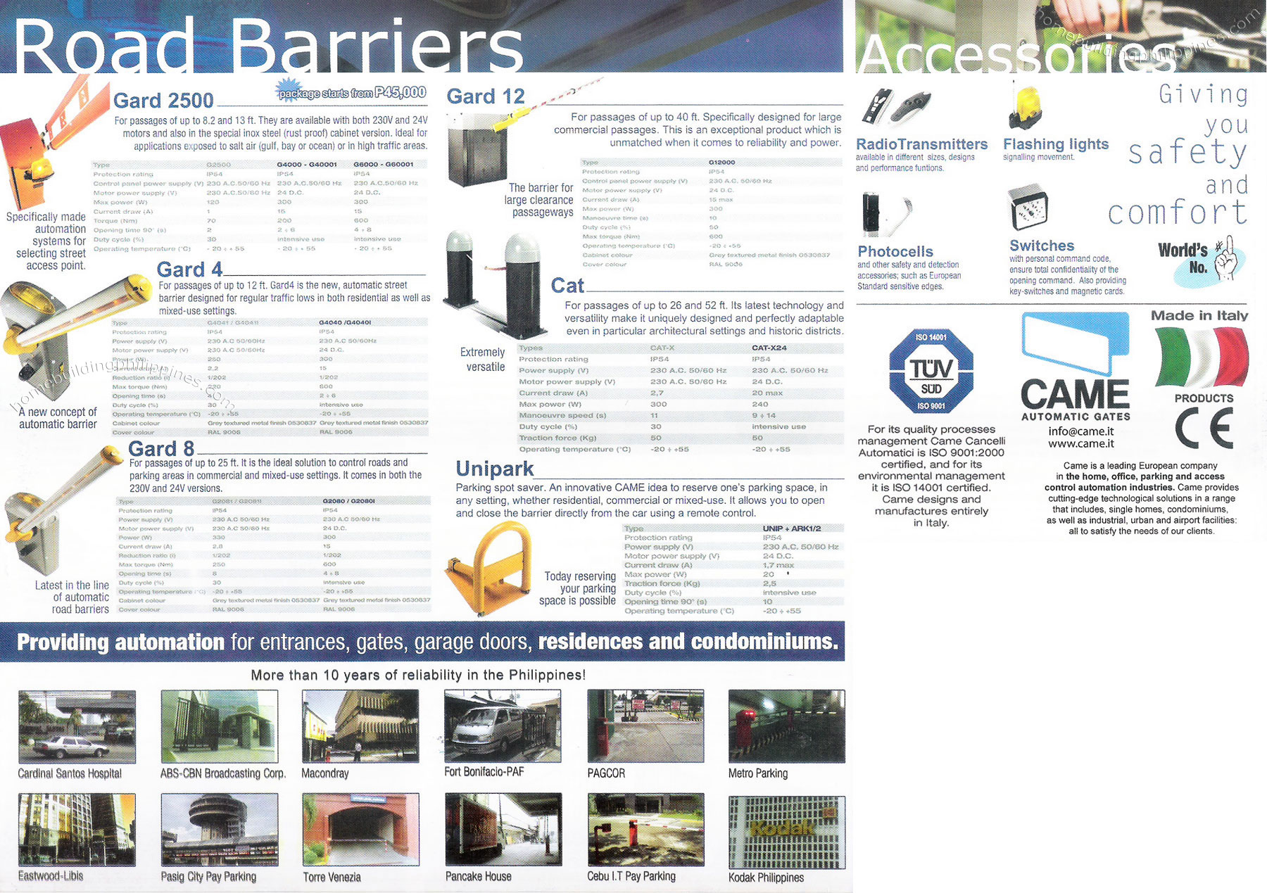Automatic Road Barrier, Automation Entrance Gate/Garage Door, Radio Transmitter, Photocell, Flashing Light, Switch