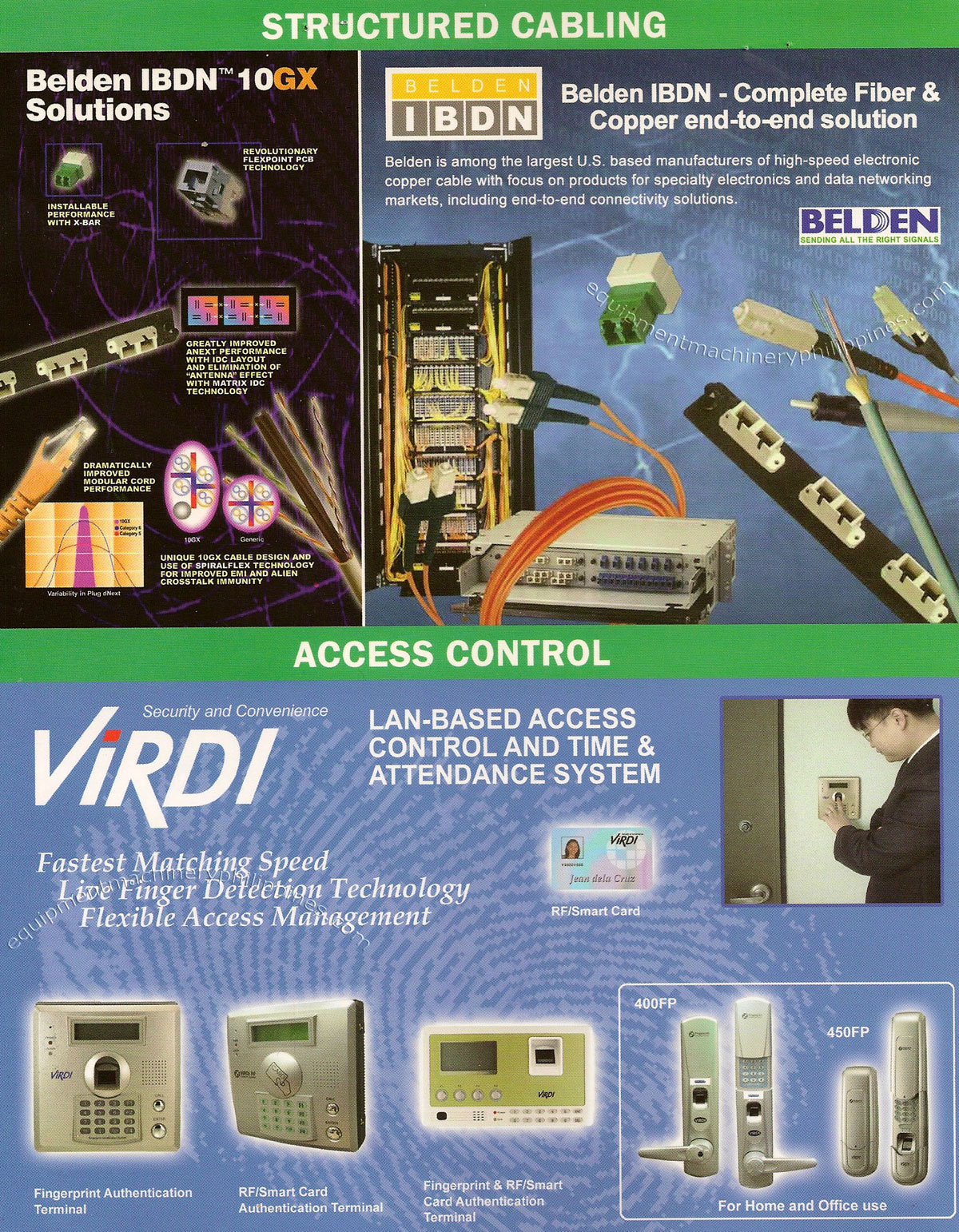 Belden Fiber and Copper End to End Structured Cabling; Virdi LAN Based Access Control Time and Attendance System