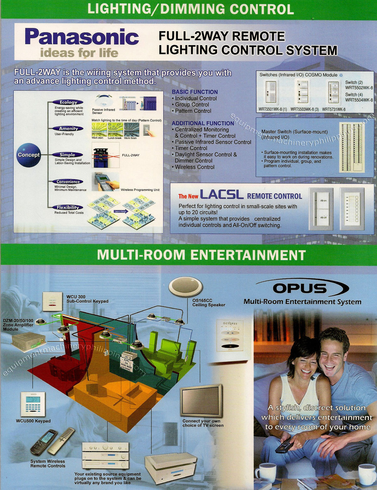 Lighting Dimming Control: Panasonic Full 2 Way Remote Lighting Control System; Opus Multi Room Entertainment