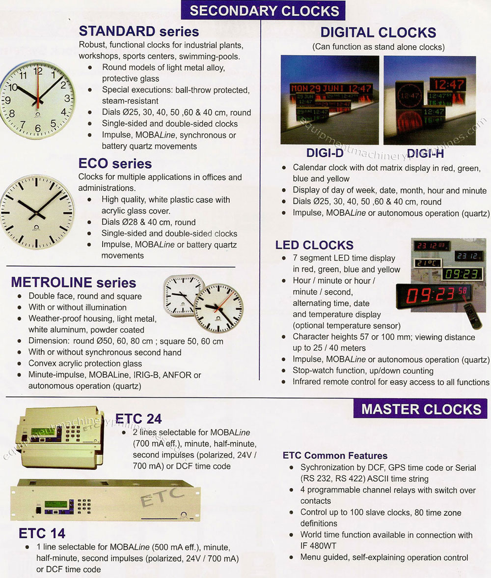 Mobatime Secondary Clocks, Master Clocks