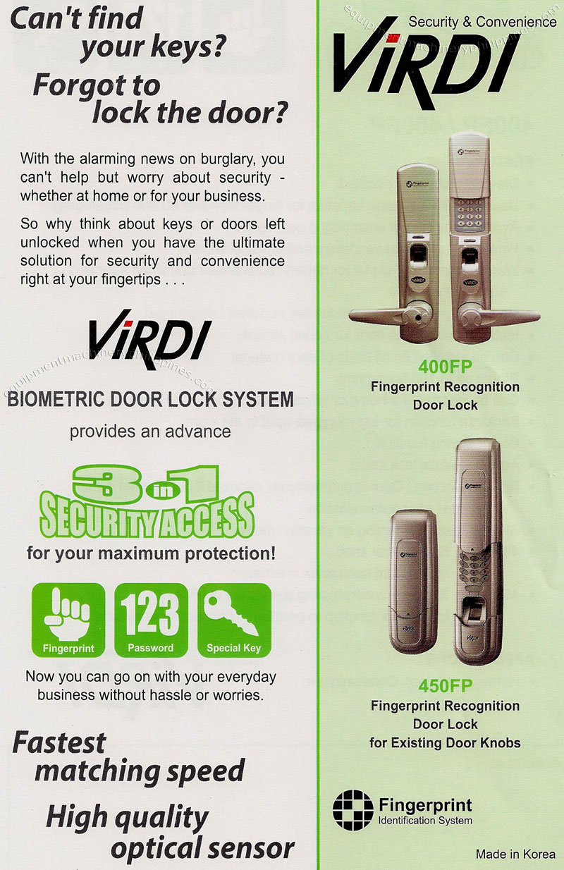 Virdi Biometric Door Lock System, Fingerprint Recognition and Identification System