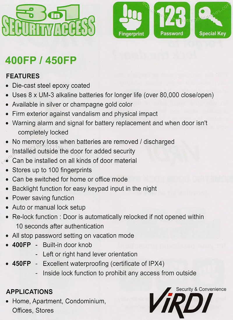 Virdi Biometric Door Lock System Features and Applications