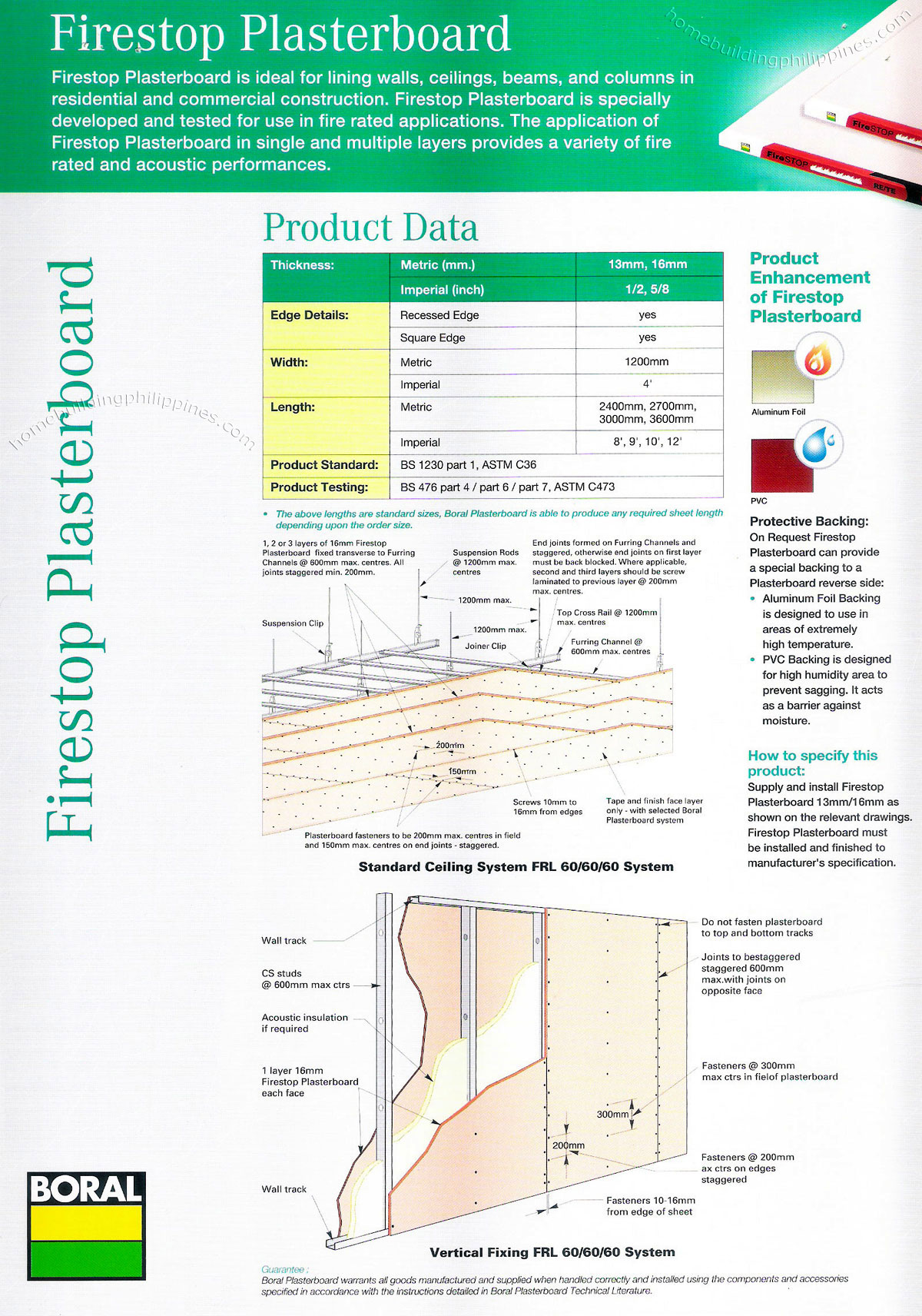 plasterboard lining wall ceiling beam column residential commercial construction fire rated application acoustic performance