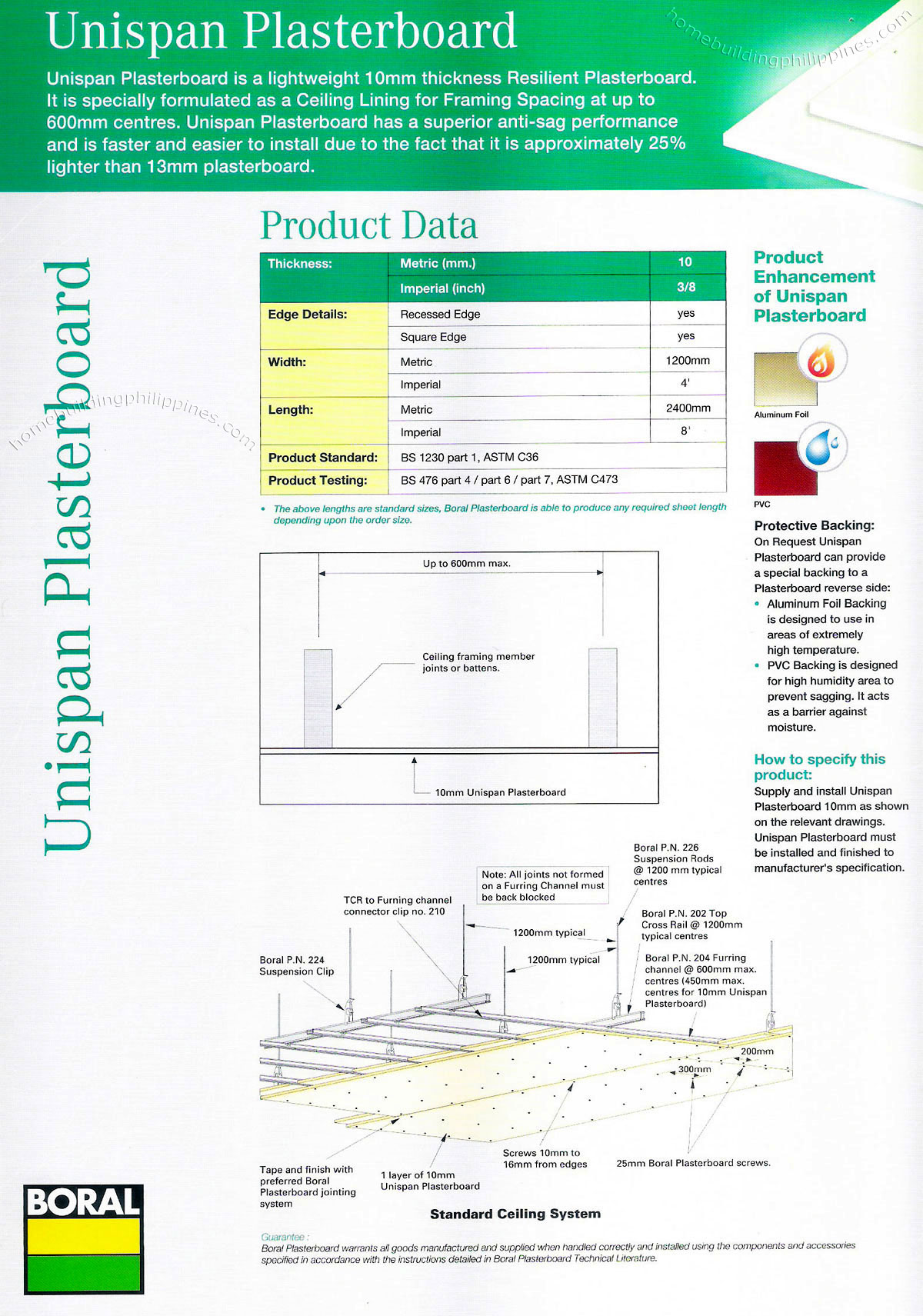 plasterboard lightweight resilient ceiling lining framing spacing anti sag performance easy install