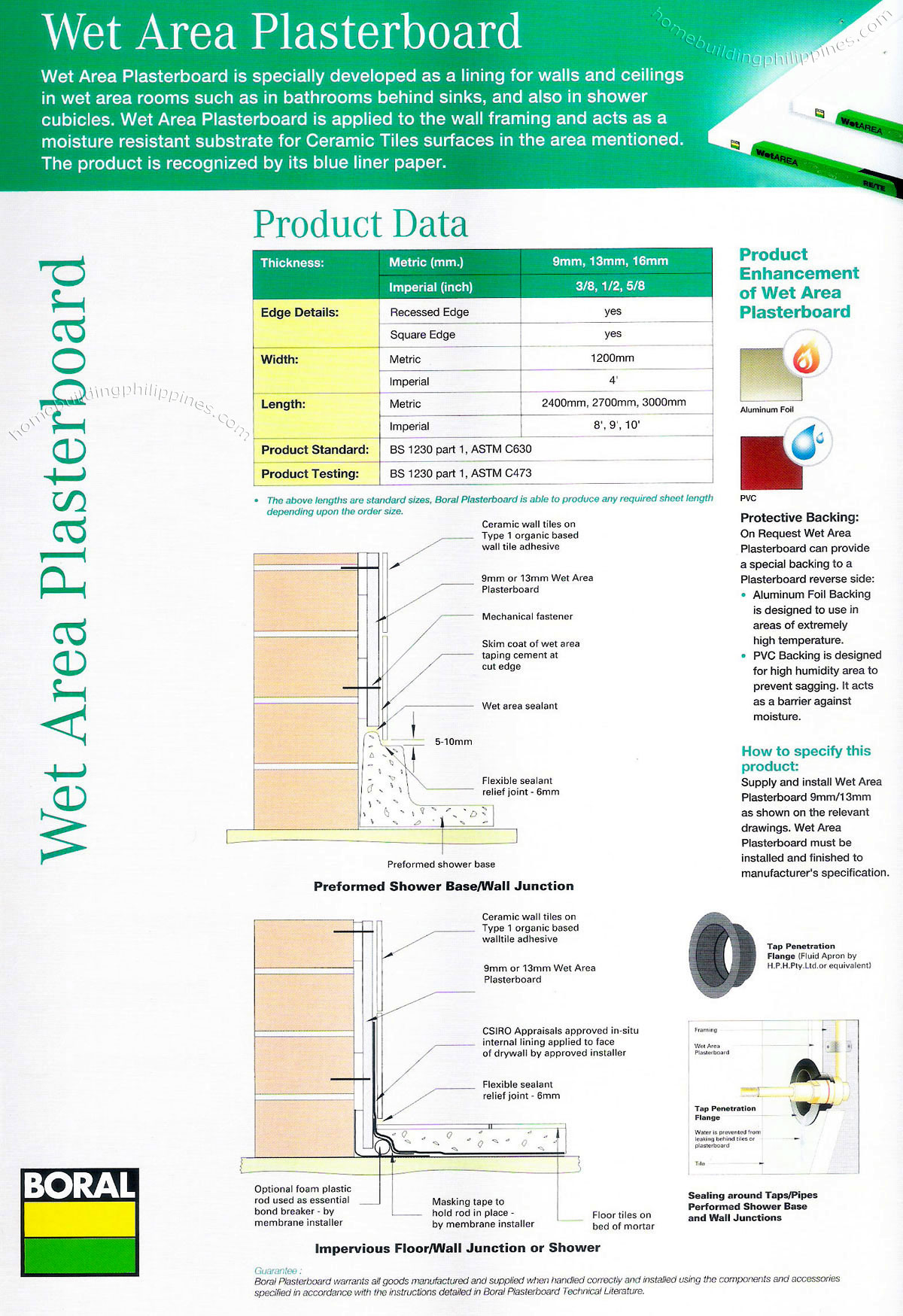 plasterboard lining wall framing ceiling wet area moisture resistant substrate ceramic tile