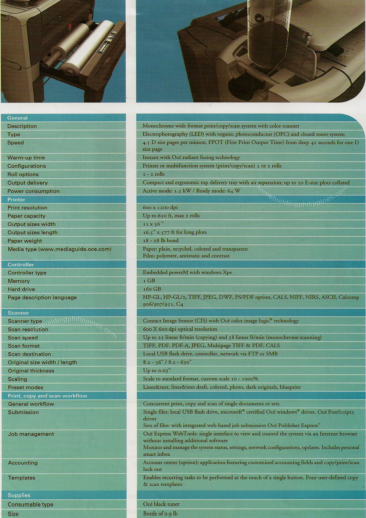 Oce Wide Format Printer/Scanner Specifications