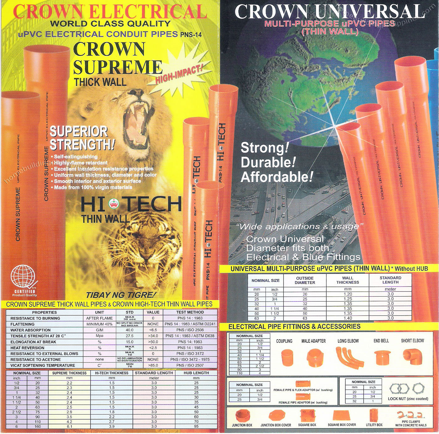 Crown Supreme uPVC Electrical Conduit Pipes Thick Wall Crown Universal Multi Purpose uPVC Pipes Thin Wall Strong Durable Affordable