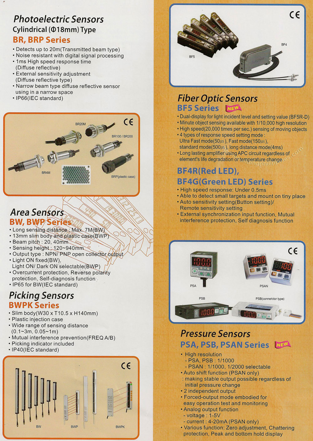 Photoelectric Sensors, Area Sensors, Picking Sensors, Fiber Optic Sensors, Pressure Sensors