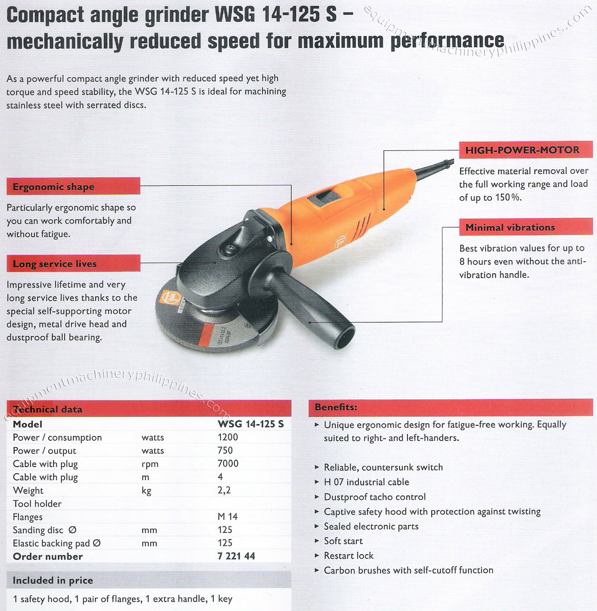Compact Angle Grinder WSG 14 125 S with Reduced Speed yet High Torque and Speed Stability