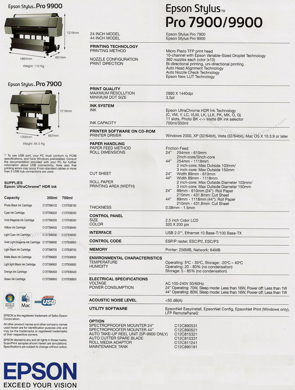 Epson 7900/9900 Large Format Printer Specifications