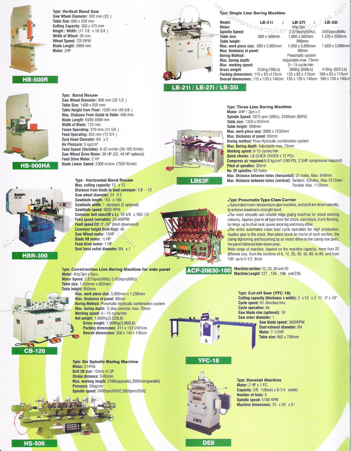 Vertical Band Saw Single Line Boring Machine Band Resaw Three Line Boring Machine Horizontal Band Resaw Pneumatic Type Clam Carrier Construction Line Boring Machine Cutoff Saw Six Spindle Boring Machine Dovetail Machine