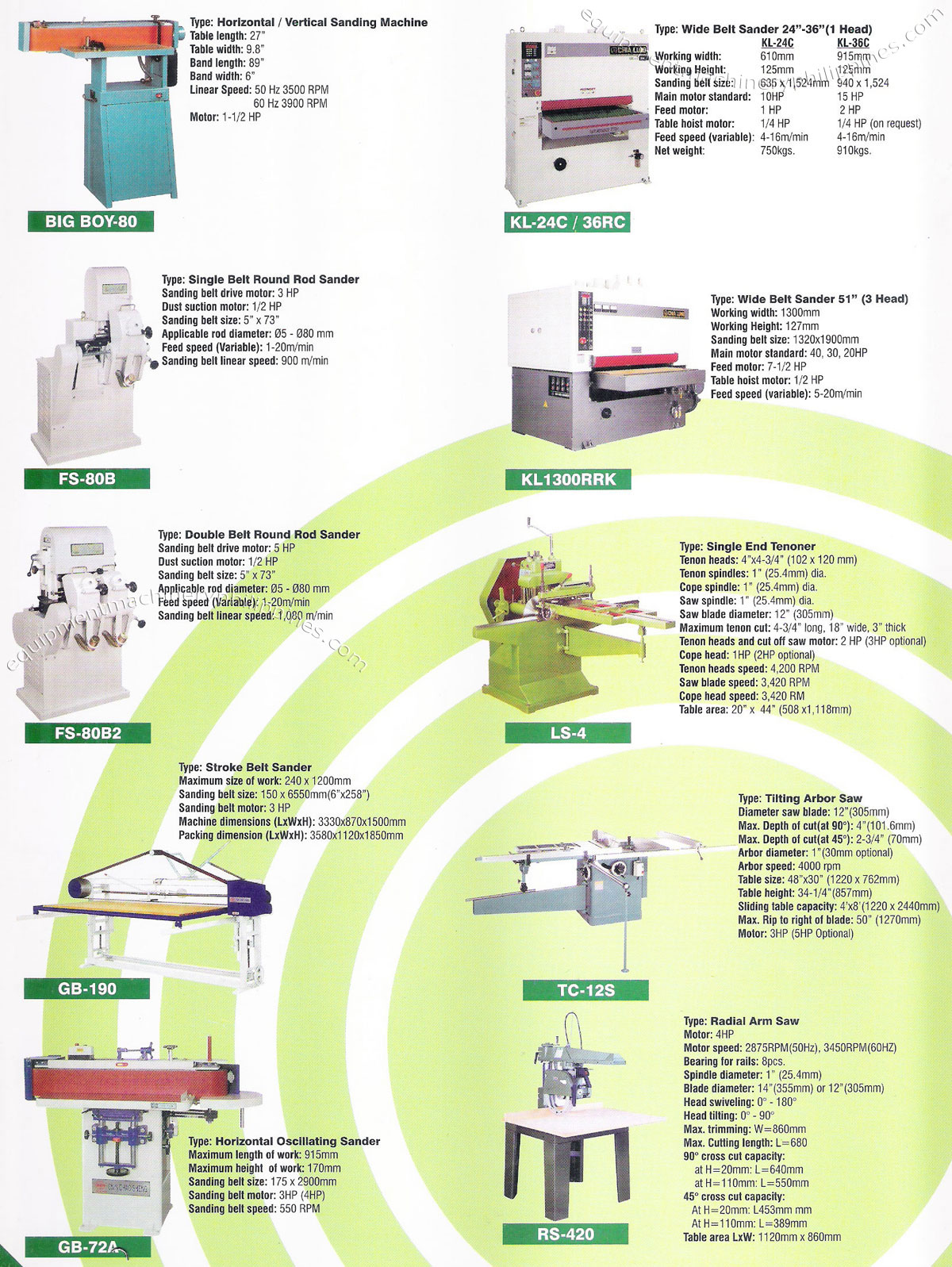 Sanding Machine Wide Belt Sander Single End Tenoner Tilting Arbor Saw Oscillating Sander Radial Arm Saw