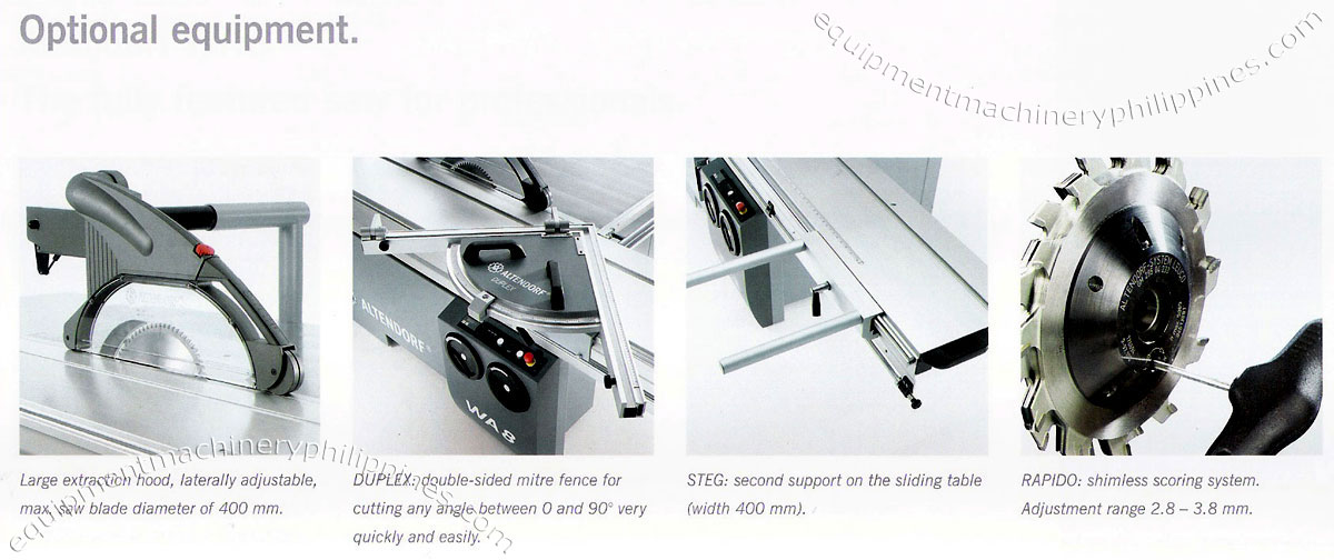 Altendorf WA 8 Sliding Table Saw Optional Equipment