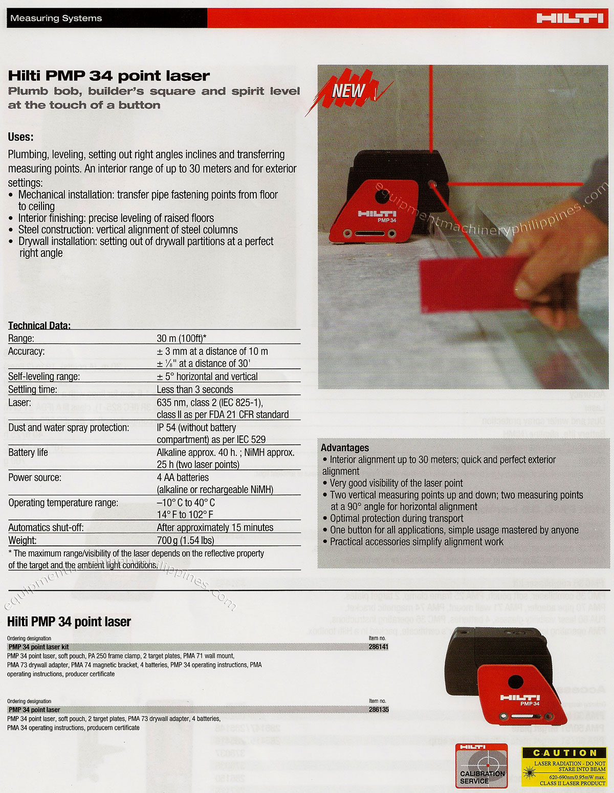 PMP 34 Point Laser: Plumb Bob, Builders Square, Spirit Level