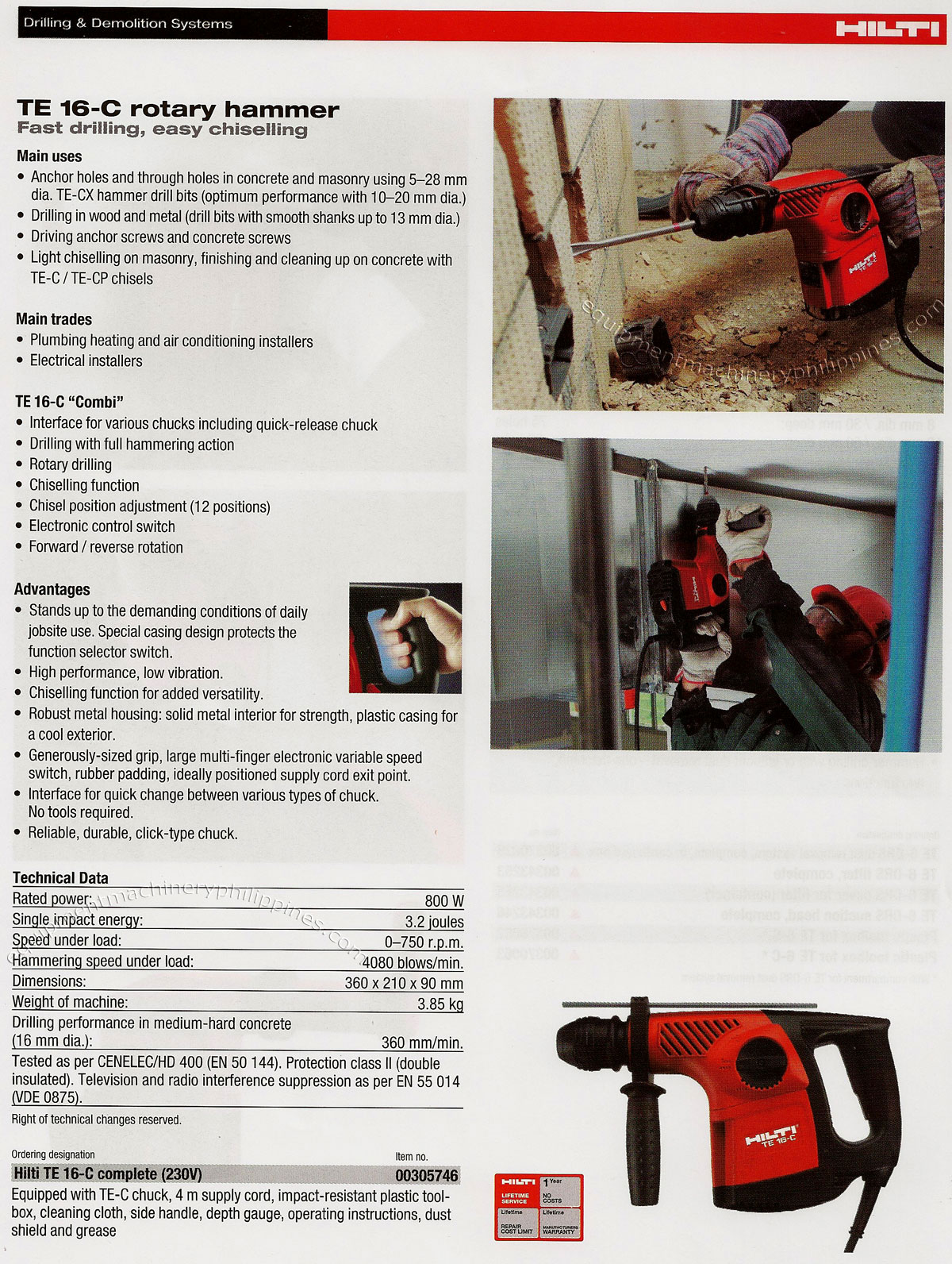TE 16 C Rotary Hammer for Fast Drilling Easy Chiseling