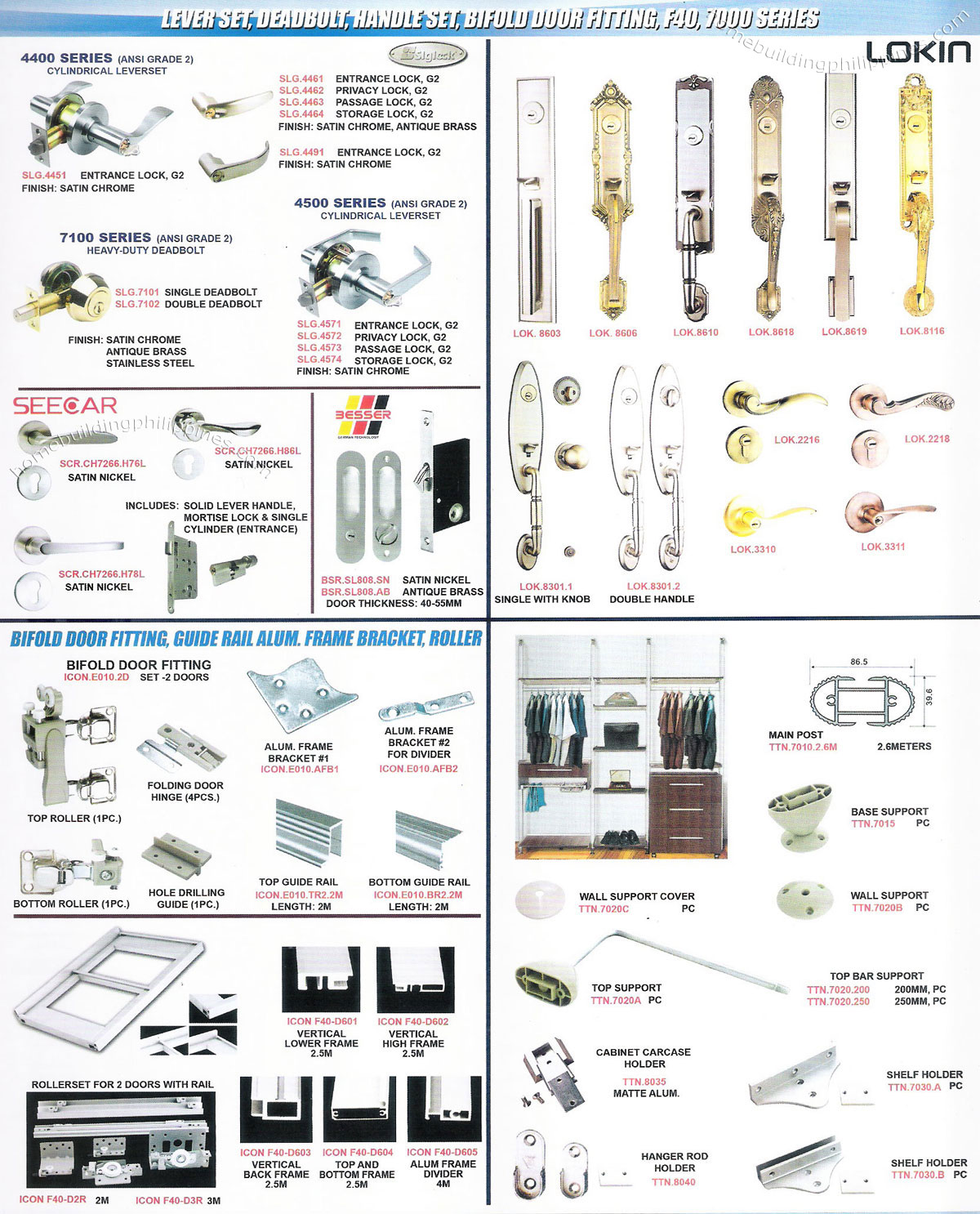 Lever Set Deadbolt Handle Set Bifold Door Fitting Guide Rail