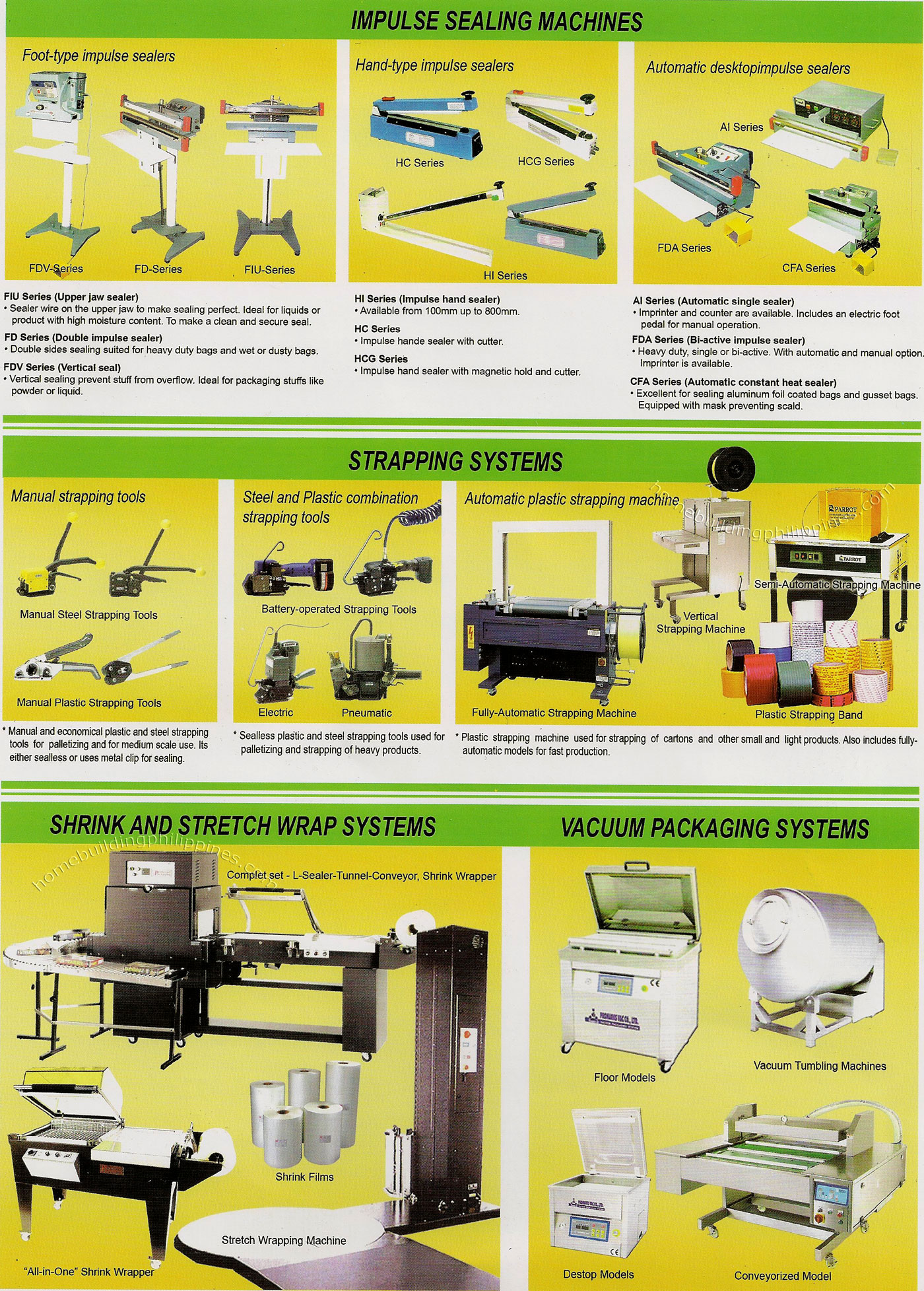 Impulse Sealer Strapping Systems; Shrink and Stretch Wrap; Vacuum Packaging