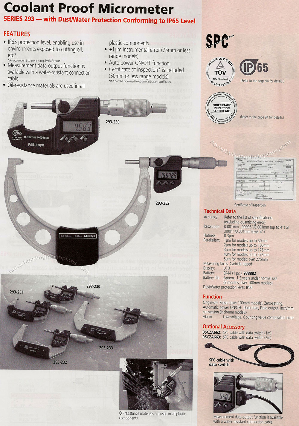 Coolant Proof Micrometer with Dust/Water Protection