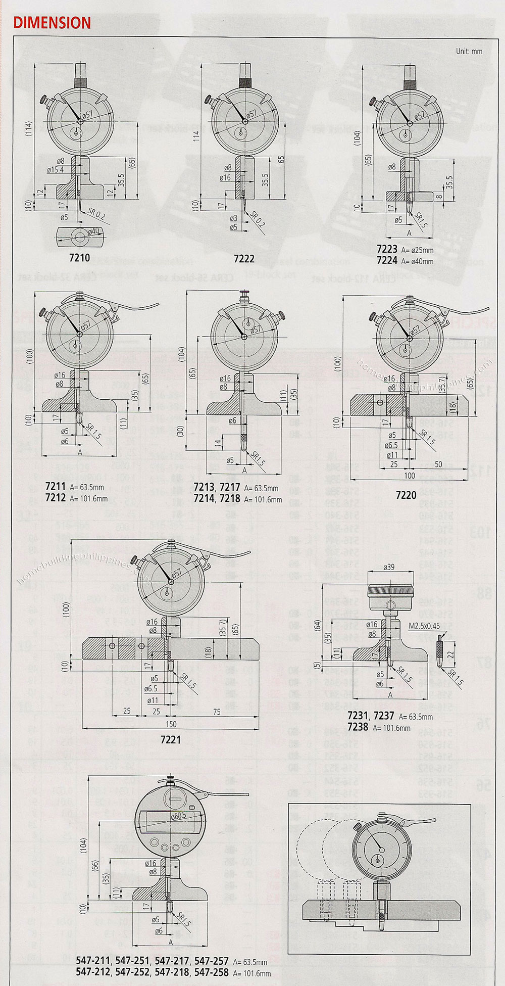 Digimatic/Dial Depth Gage Dimensions