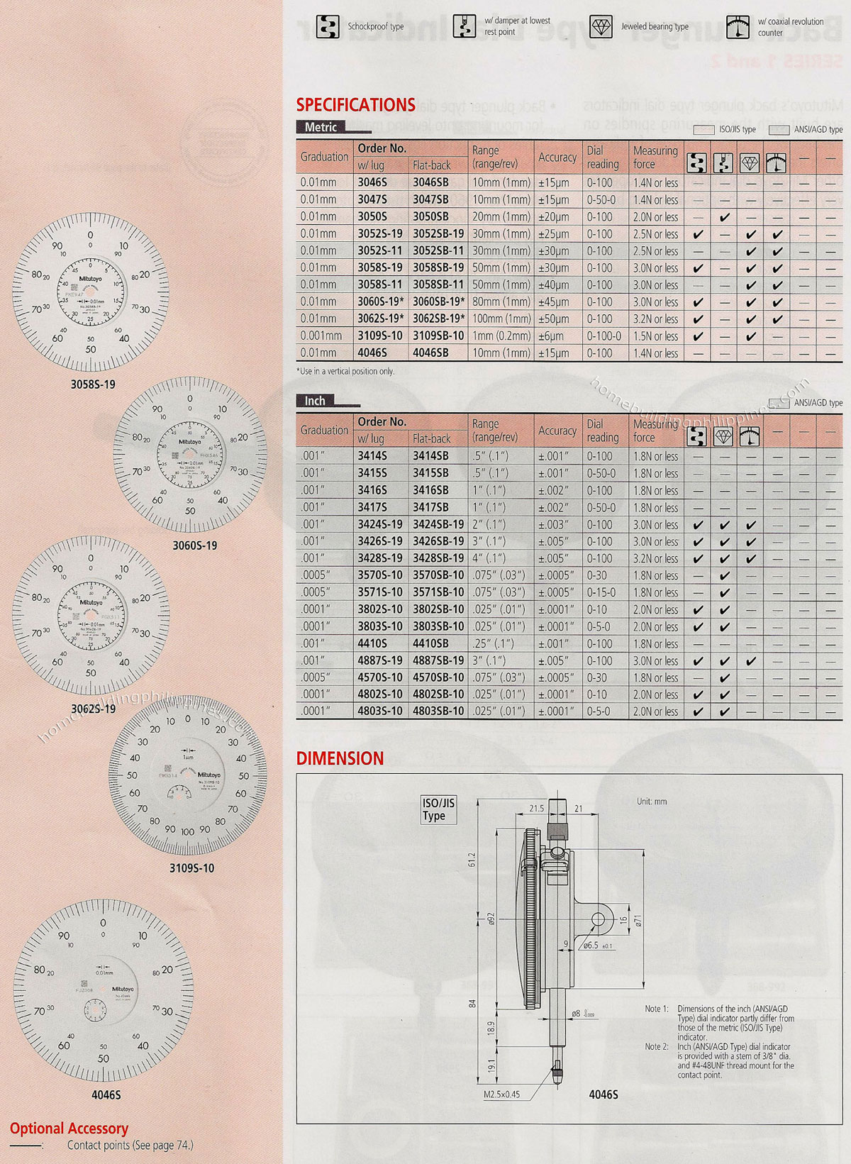 Dial Indicator Large Dial Face and Long Stroke Type Specifications