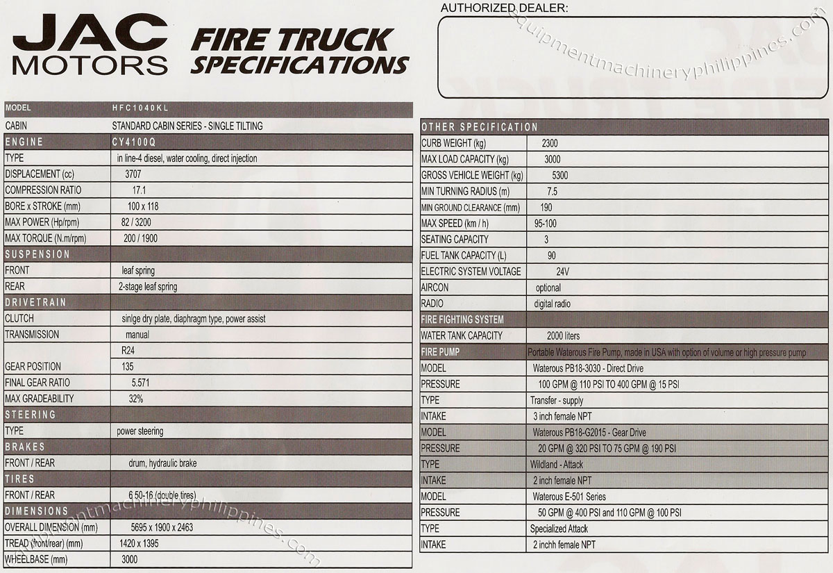 Jac Motors Fire Truck Specifications