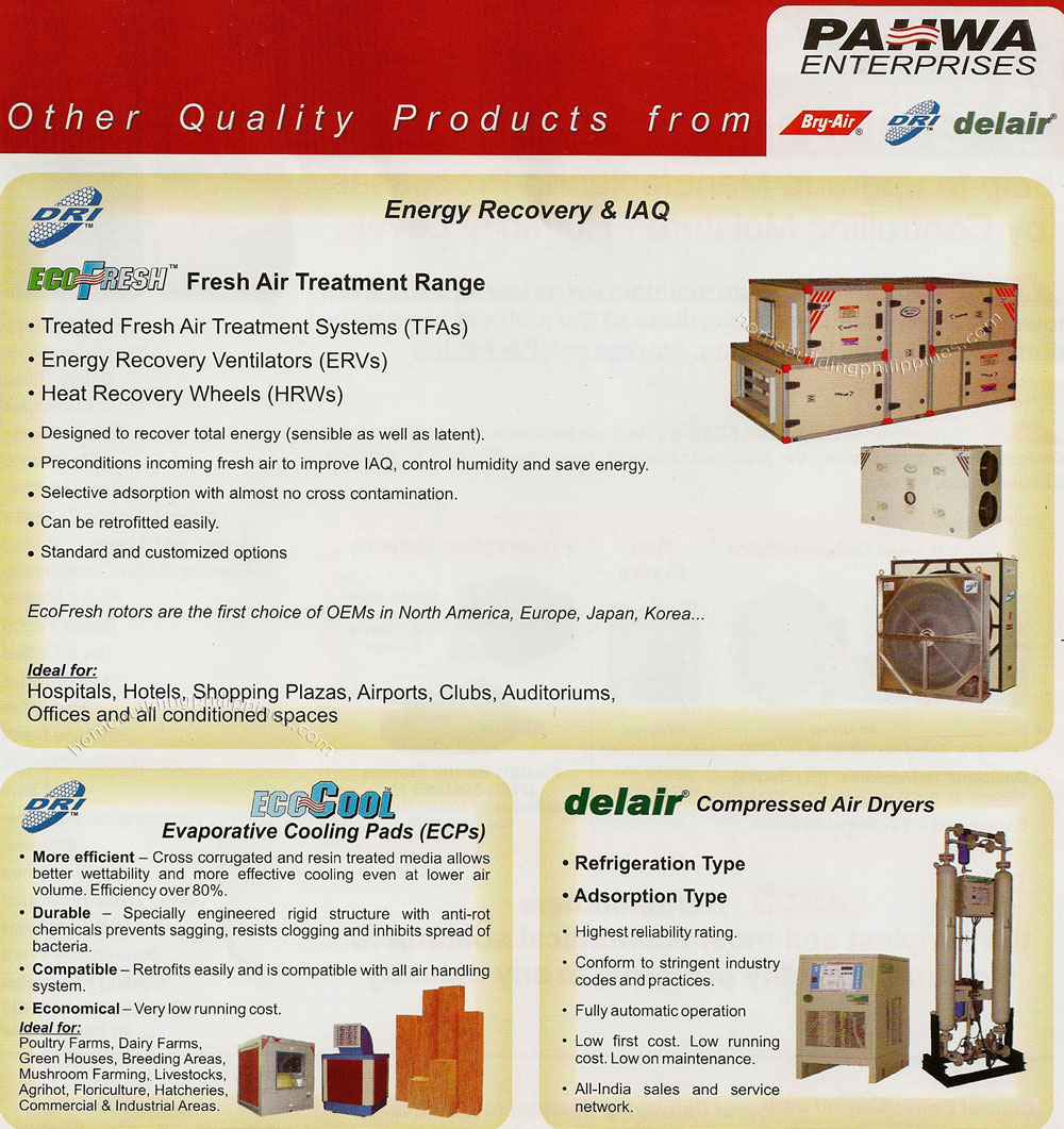 Dri Fresh Air Treatment, Dri Evaporative Cooling Pads, Delair Compressed Air Dryers