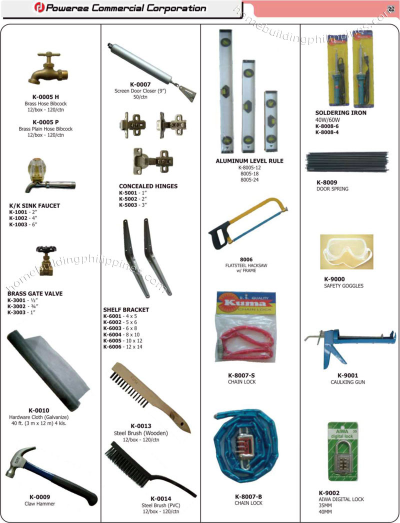 Garden Faucets, Door Closer, Hinges, Steel Brush, Chain Lock, Carpentry Hand Tools