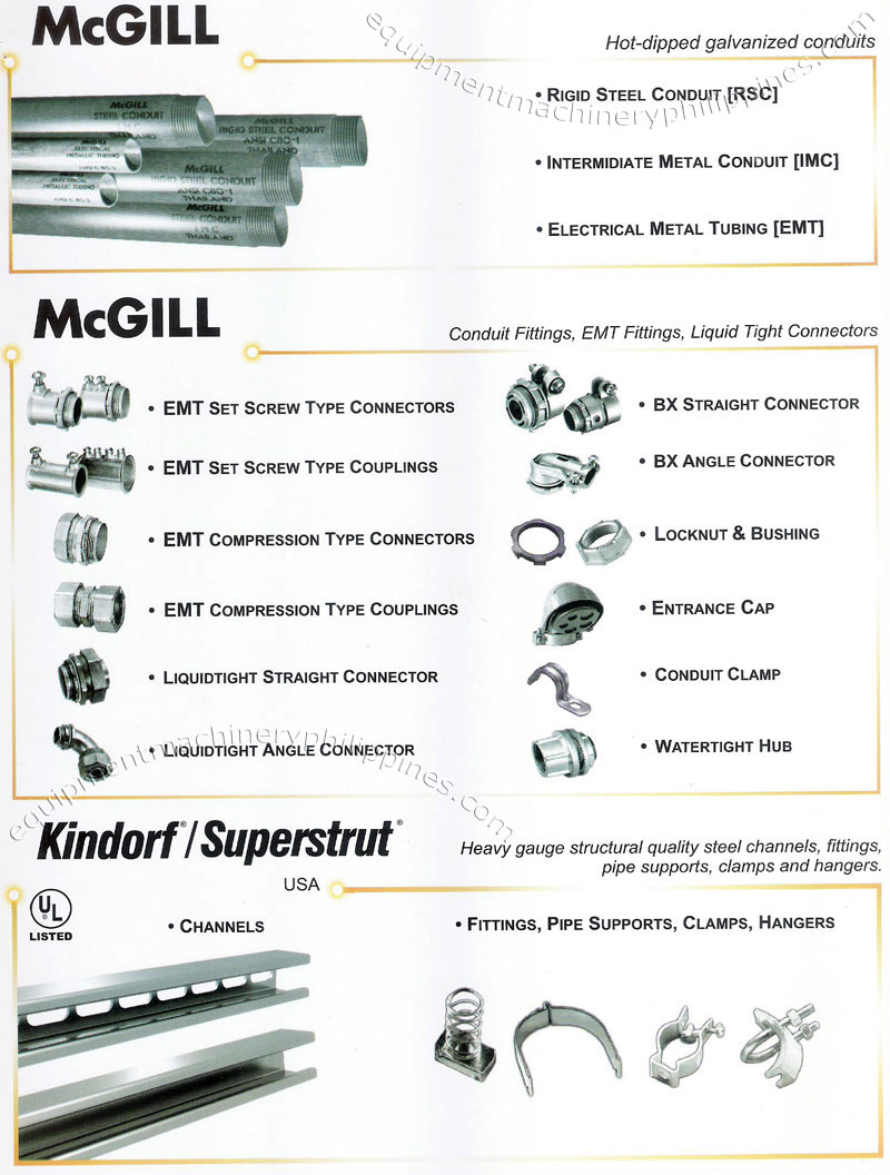 Mcgill Hot Dipped Galvanized Conduits Conduit Fittings Electrical Metal Tubing Fittings Liquid Tight Connectors Kindorf Superstrut Heavy Gauge Structural Quality Steel Channels Fittings Pipe Supports Clamps And Hangers Philippines