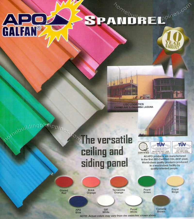 Apo Galfan Spandrel Ceiling Siding Panel Colors Philippines