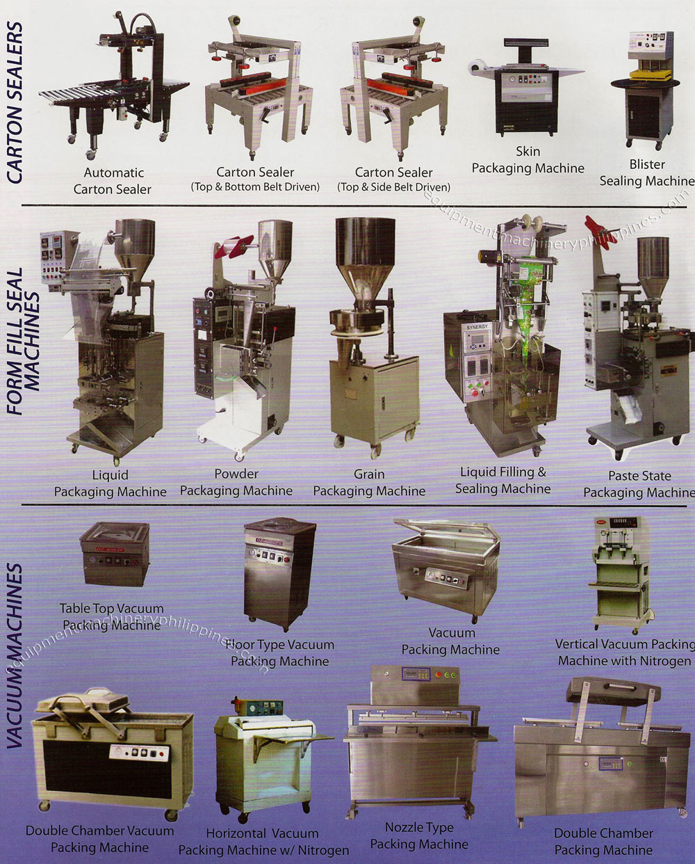 Carton Sealers, Form Fill Seal Machines, Vacuum Machines