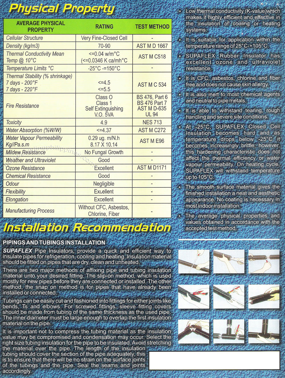 Supaflex Physical Properties Installation Recommendations