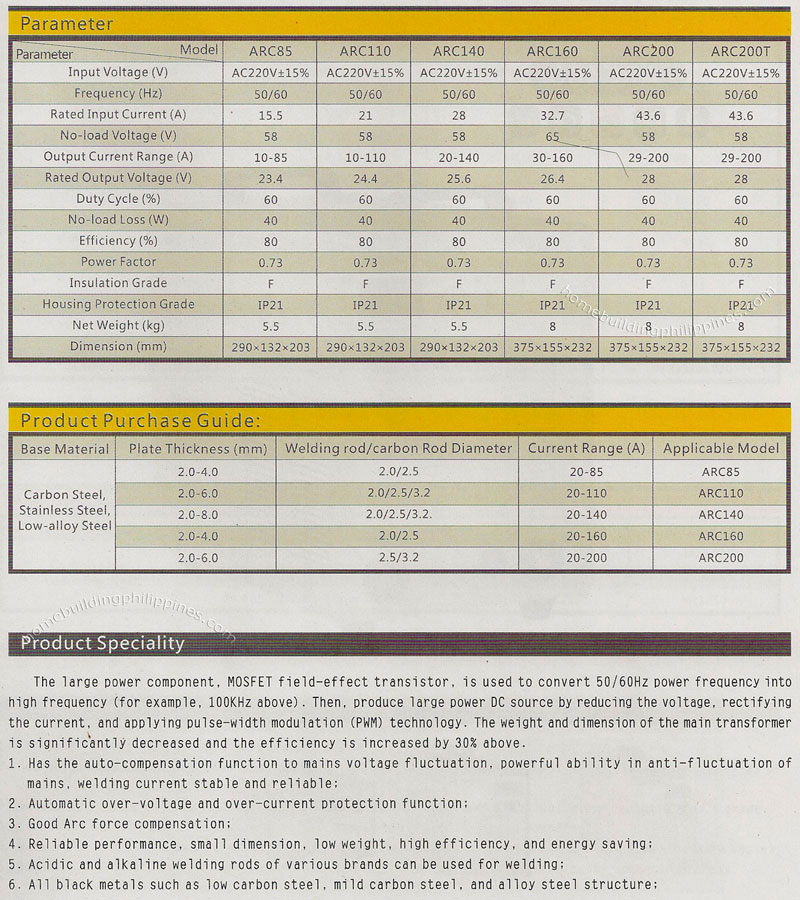 Inverter MMA Welding Machine Field Effect Transistor Series Parameters