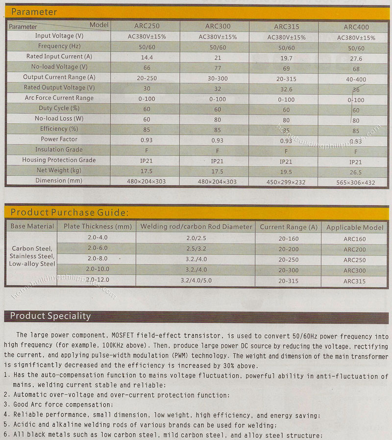 Inverter MMA Welding Machine Field Effect Transistor Series Parameters