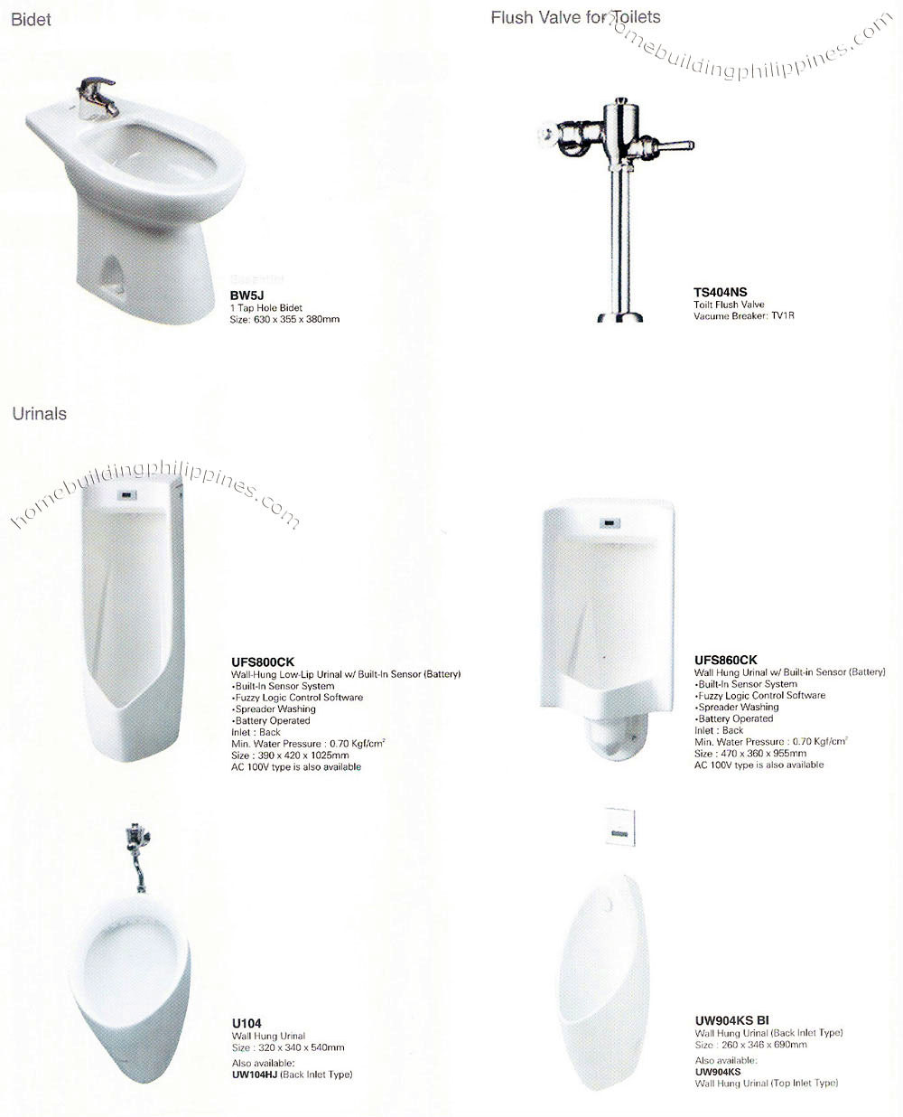 Bidet, Urinals, Flush Valves