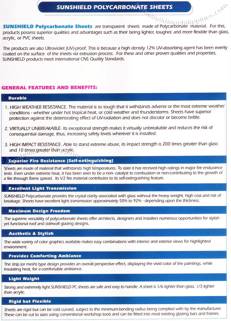 Sunshield UV Protected Polycarbonate Sheets
