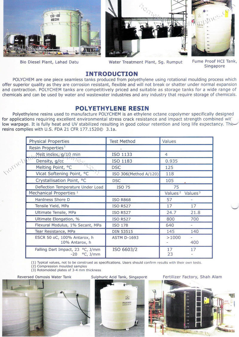 polychem polyethylene chemical tank product specifications