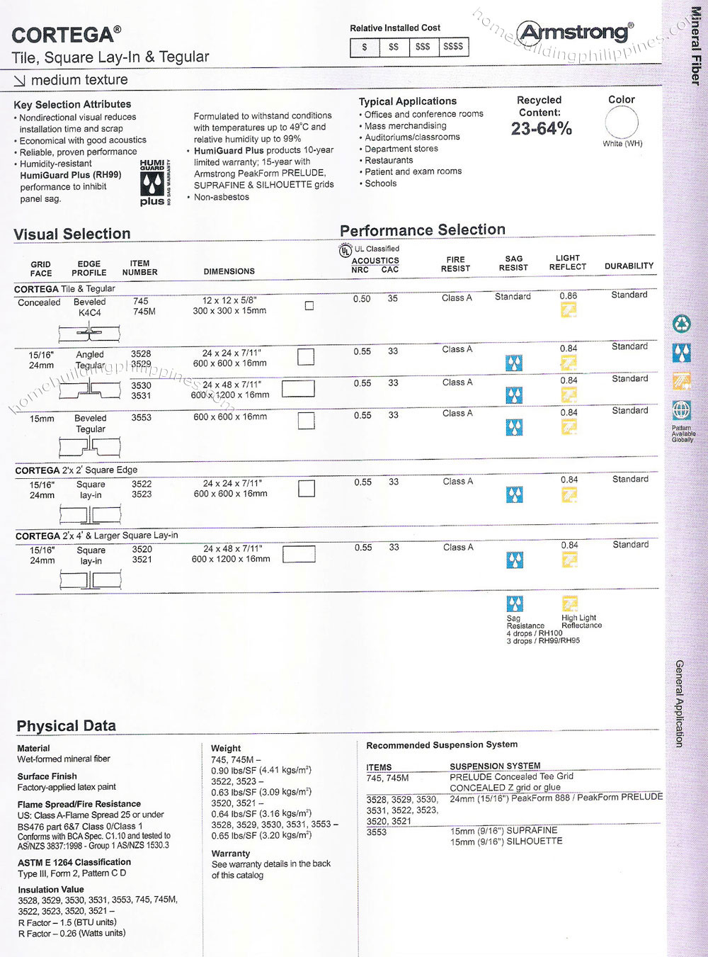 armstrong commercial ceiling mineral fiber cortega