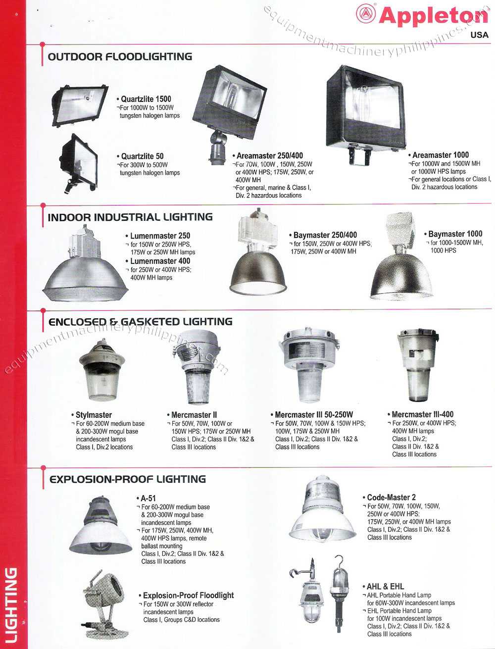 Appleton Outdoor Floodlighting, Indoor Industrial Lighting, Enclosed and Gasketed Lighting, Explosion Proof Lighting