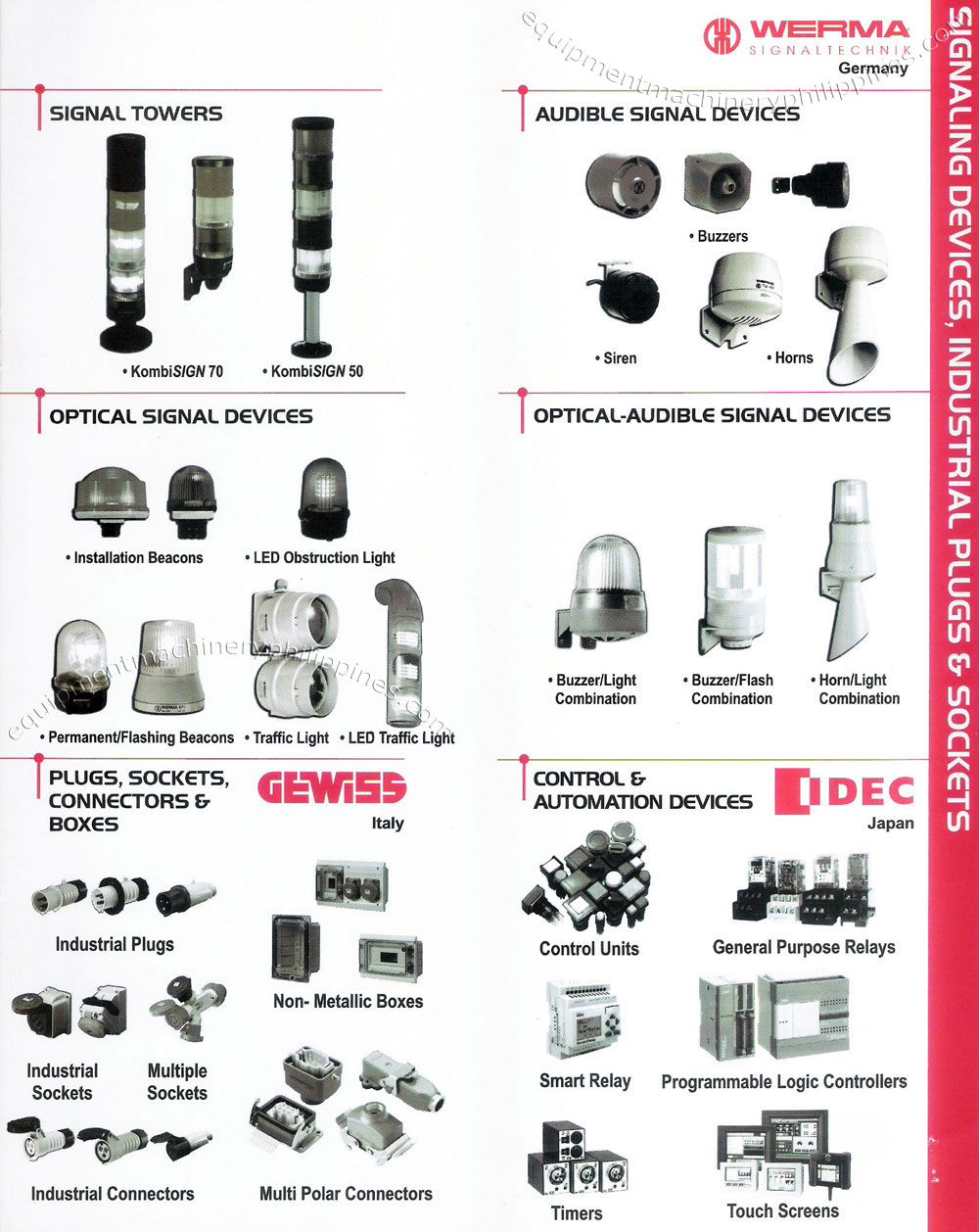 Werma Signal Towers, Audible Signal Devices, Optical Signal Devices; Gewiss Plugs, Sockets, Connectors and Boxes; Idec Control and Automation Devices