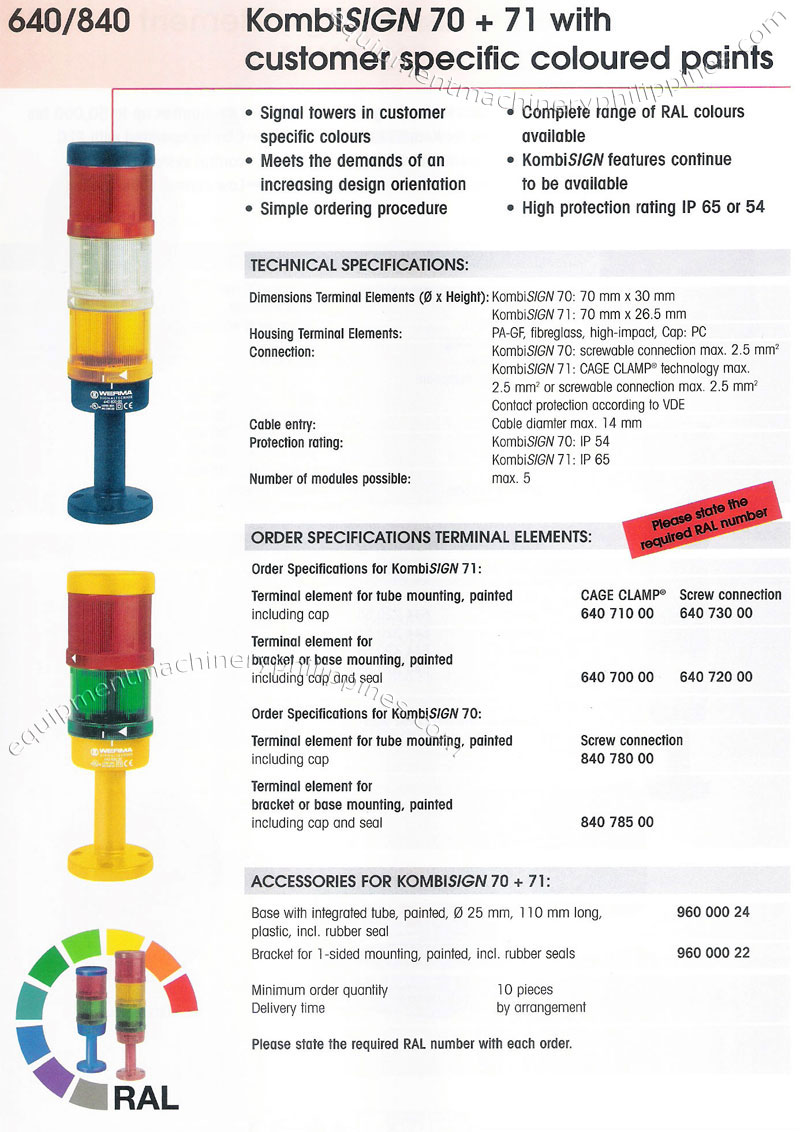 Werma Signal Towers with Customer Specific Coloured Paints; Technical Specifications