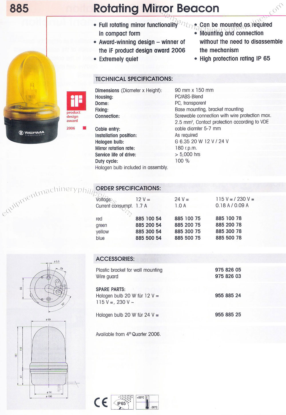 Werma Rotating Mirror Beacon Technical Specifications
