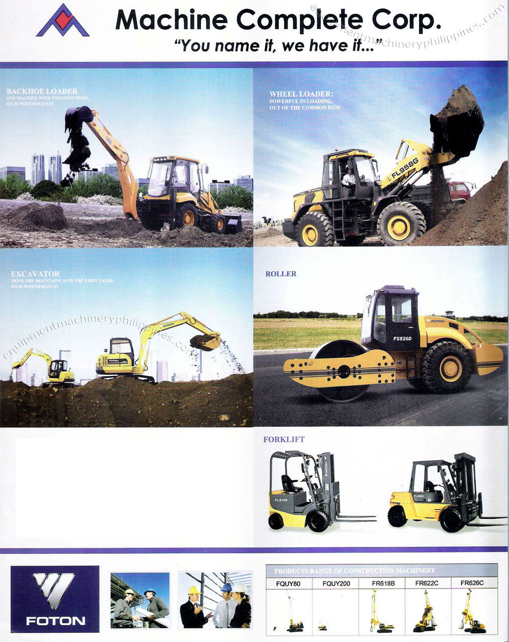 Heavy Equipment: Backhoe Loader, Wheel Loader, Excavator, Roller, Forklift, Construction Machinery