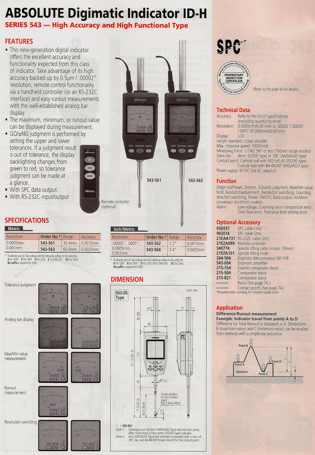 Digimatic Indicator IDH High Accuracy High Functional Type Philippines